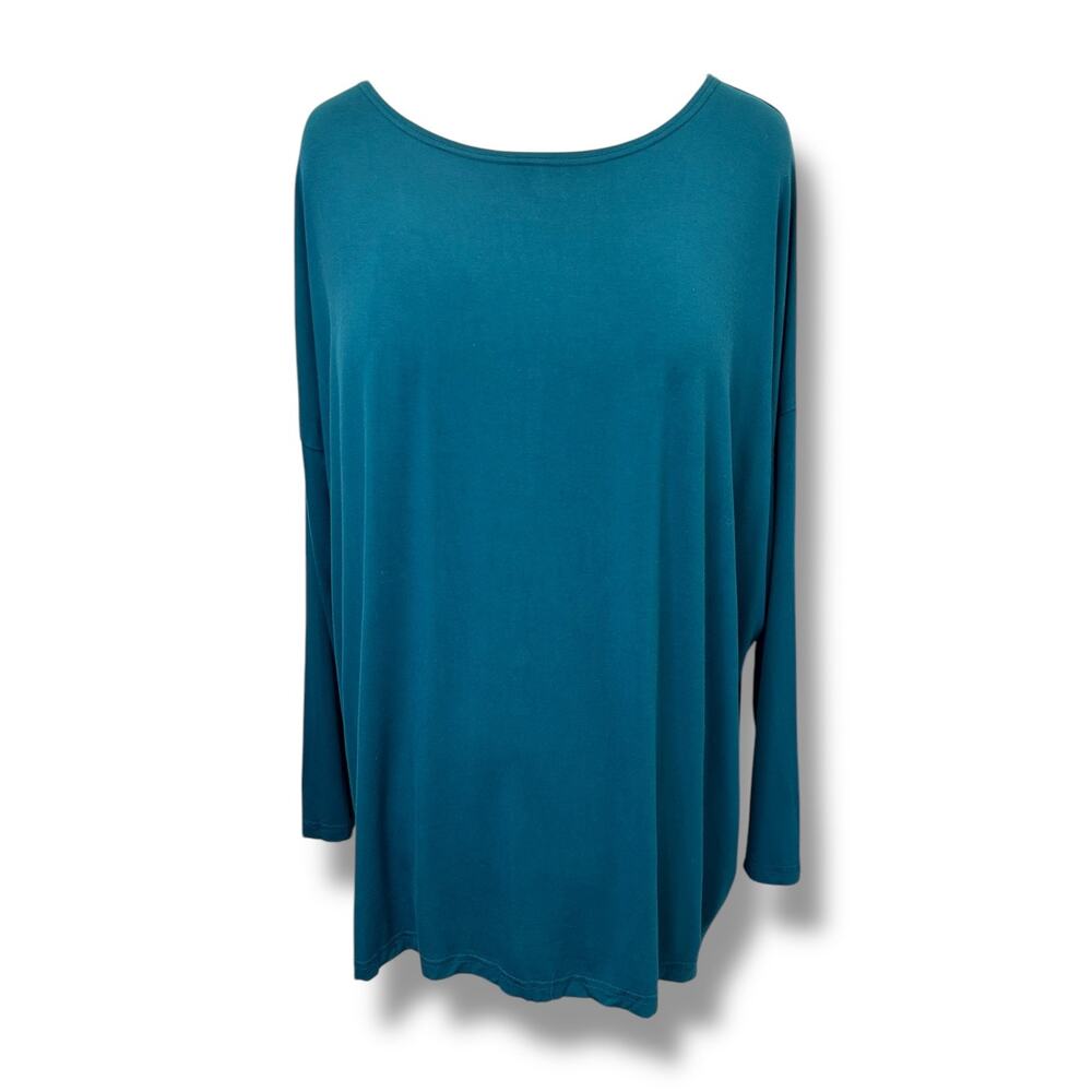 Piko Women’s Long Sleeve Wide Neck Oversized Bamboo Tunic, Teal, size L
